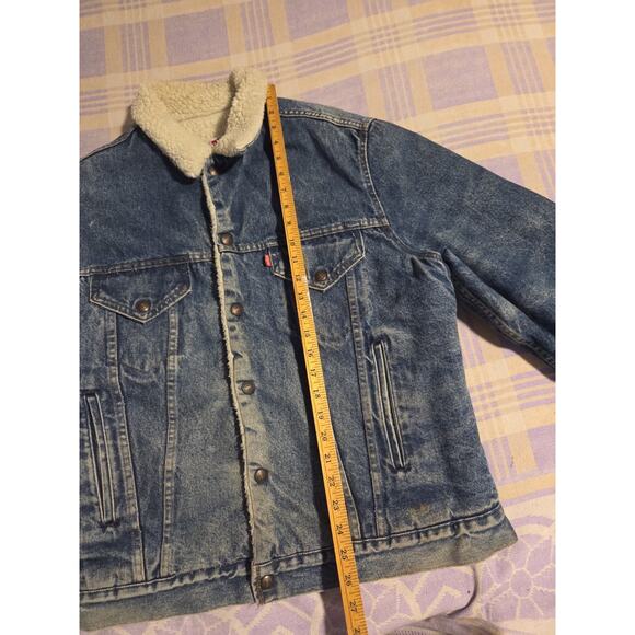 Vintage LEVIS Sherpa Lined Denim Jean Trucker Jacket 42 L Faded USA 71608 0216 - Picture 9 of 16